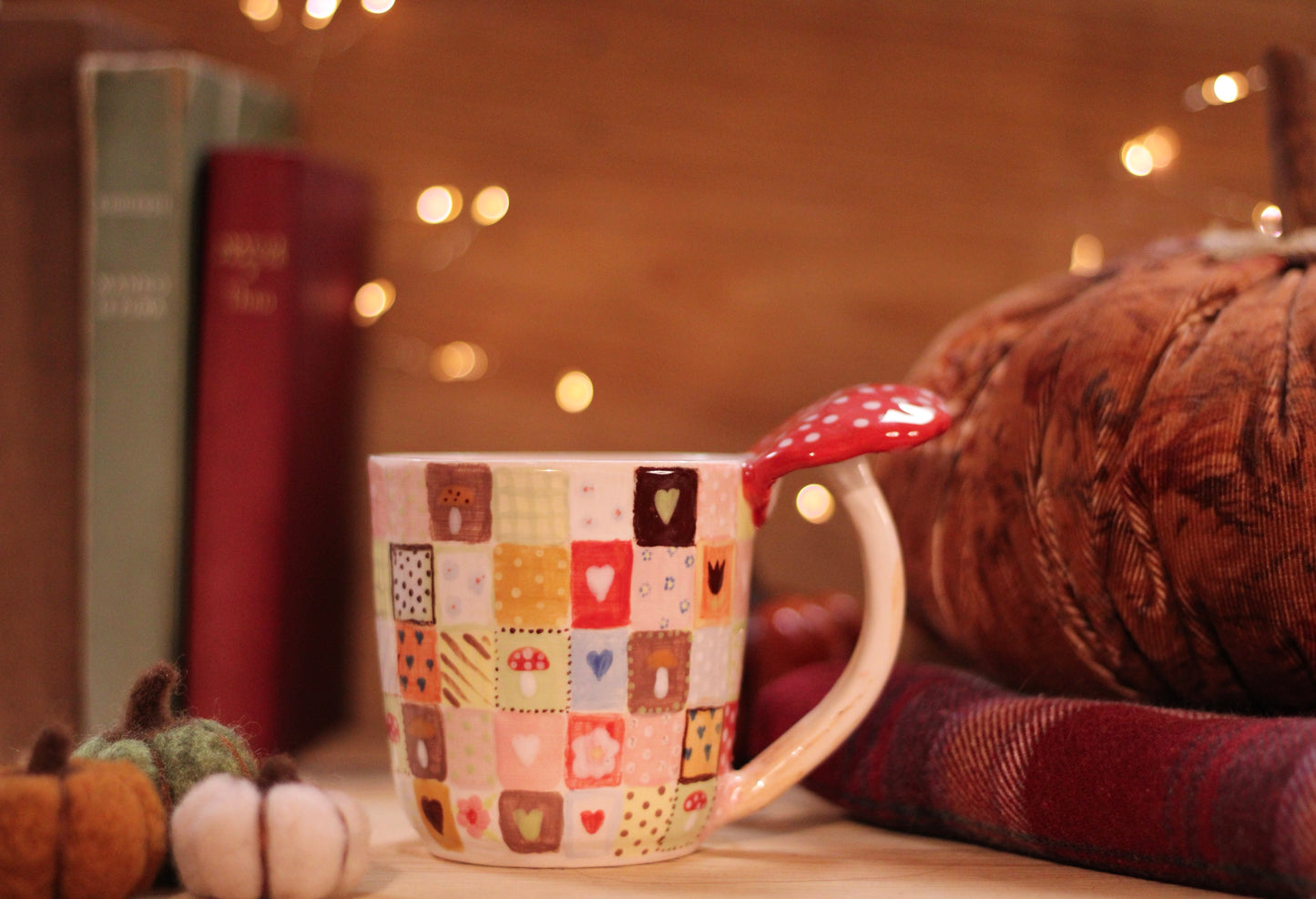 Mug motif patchwork et champignon