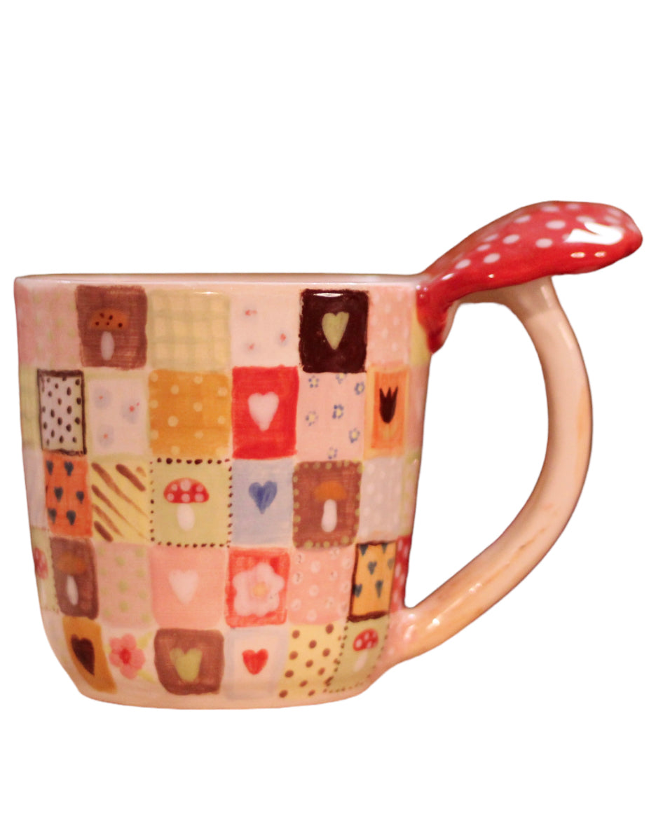 Mug motif patchwork et champignon